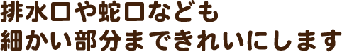 排水口や蛇口なども細かい部分まできれいにします